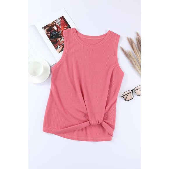 Azura Exchange  Red Twist Knot Waffle Knit Tank Top - Picture 10 of 15